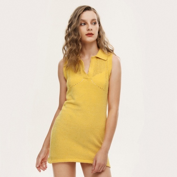 Zara Dresses & Skirts - Zara yellow knit sleeveless sweater‎ dress collared open back large